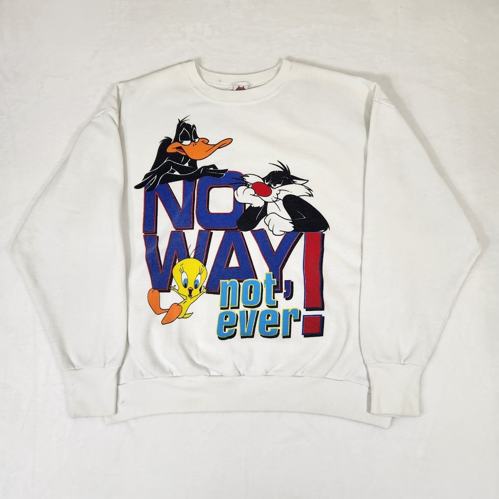 Vintage 1997 Looney Tunes Sweatshirt Mens White Daffy Sylvester Tweety XL 90s